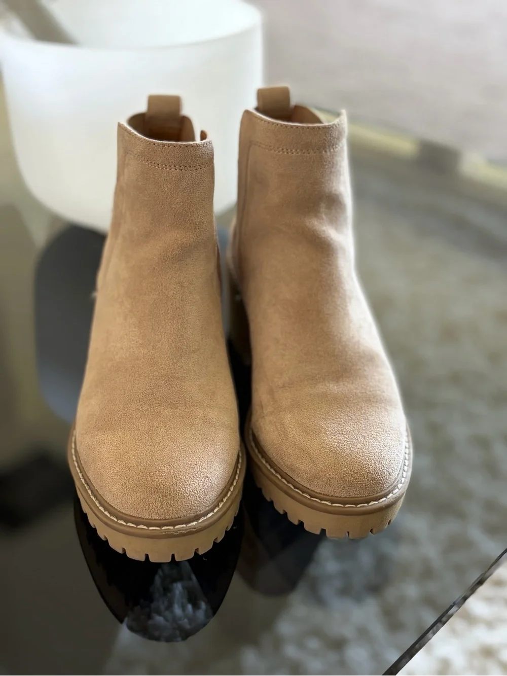 Dolce Vita Tan Suede Chelsea Booties with Lug Sole